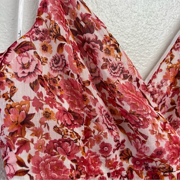 Lulus Always Enchanting Pink Floral Metallic Ruffled High-Low Dress Size Large - Picture 8 of 16